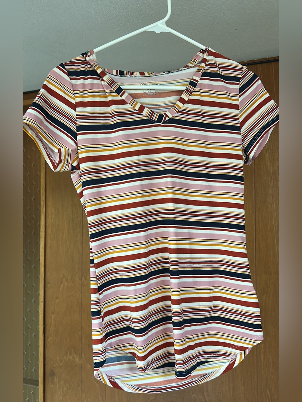 Striped V-Neck Short Sleeve Top